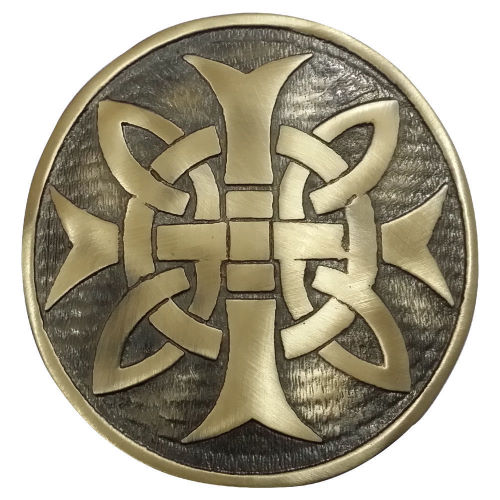 Celtic Cross Plaid Brooch Brass