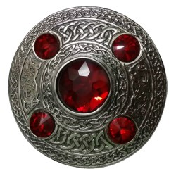 Welsh / Manx Ruby Stone Celtic Brooch