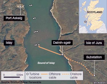 The world's largest tidal stream energy array will be built in the Sound of Islay on Scotland's west coast.